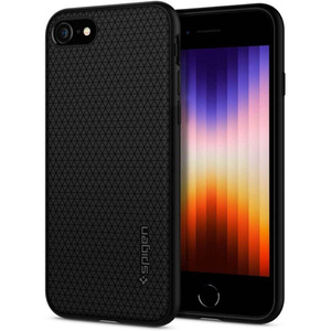 Spigen IPhone SE 2022 2020 7 8 Liquid Air Etui Black Case + Szkło Spigen Glas.Tr Slim